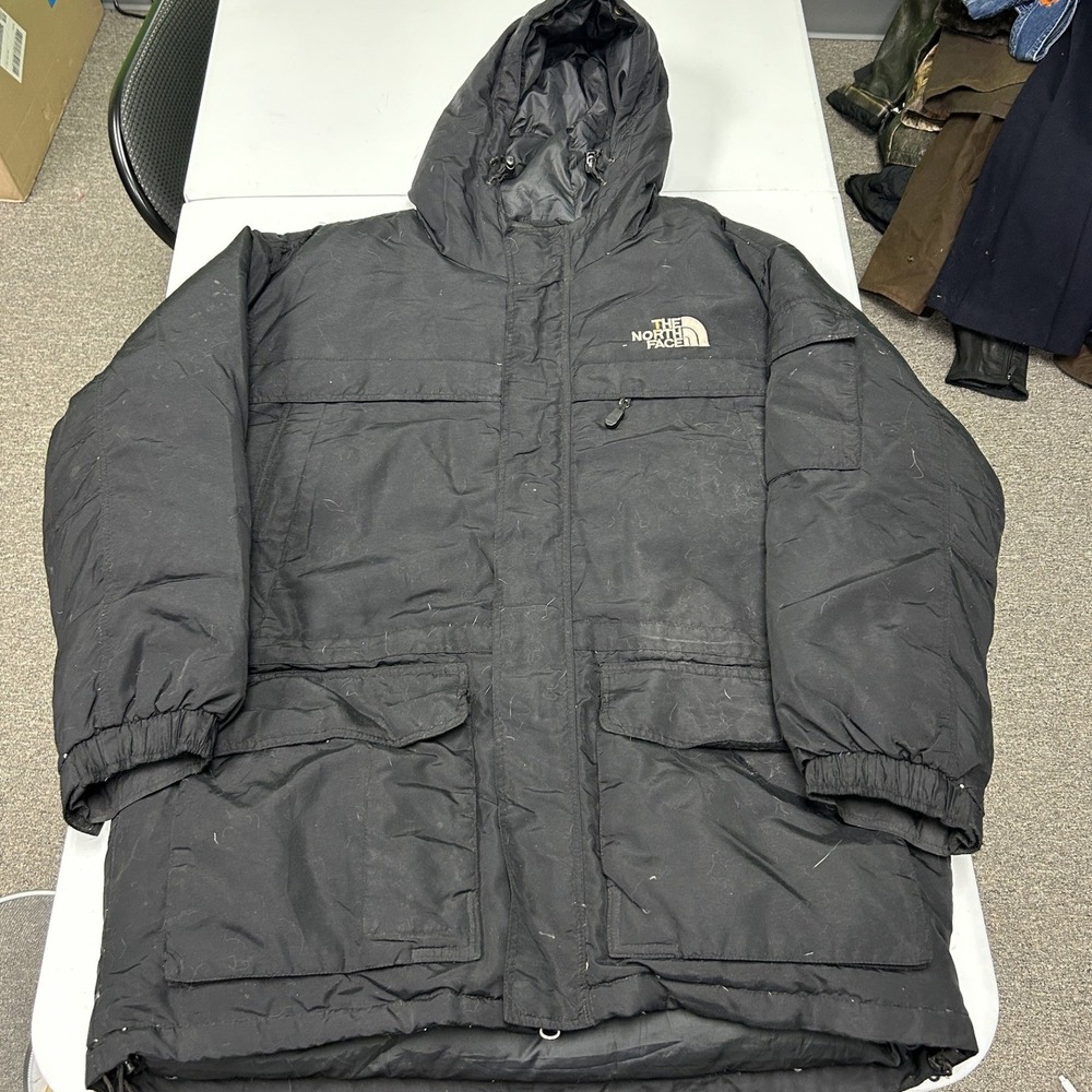 The North Face Down Parka Jacket Mens Large Black Hooded Insulated Puffer C2